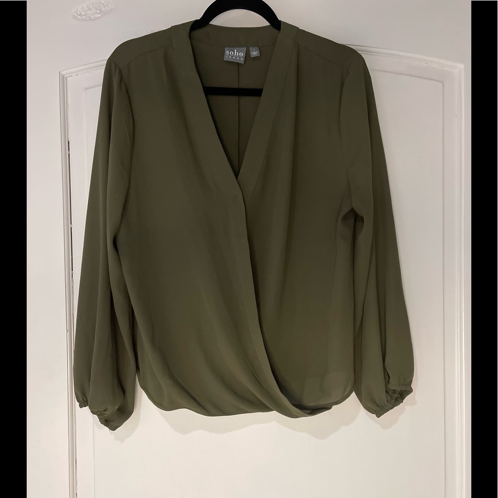 Soho Jeans olive blouse with pouf sleeves and bottom